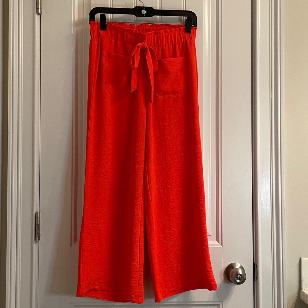 Retrology Vibrant Orange Wide Leg Cropped Pant Feminine Boho Resort